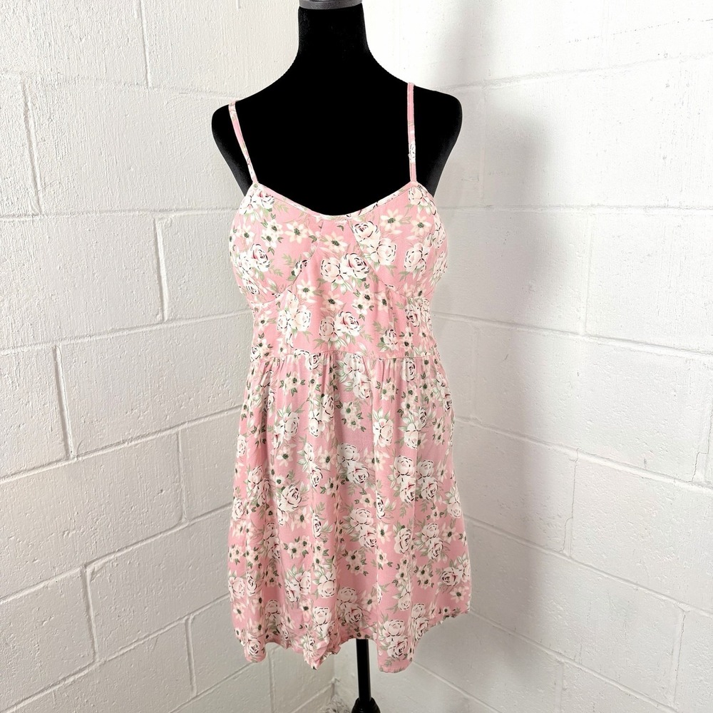 Pink Floral Spaghetti-Strap Mini Dress